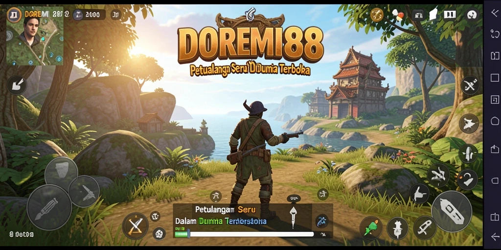 Tampilan gameplay DOREMI88 menampilkan aksi petualangan di dunia terbuka.