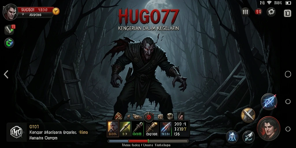 Screenshot gameplay menakutkan di HUGO77 menunjukkan suasana mencekam.
