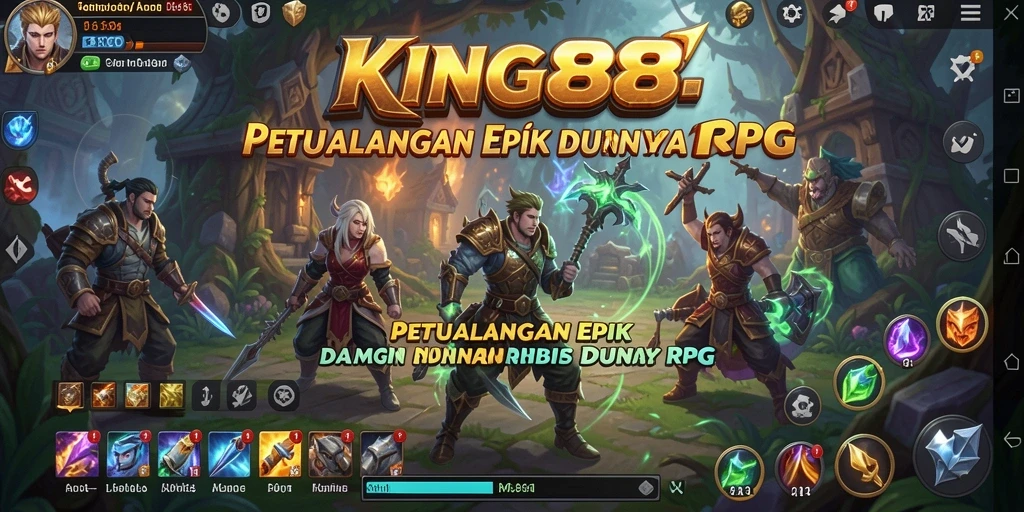 Tangkapan layar KING88 menampilkan aksi seru dalam pertarungan RPG.