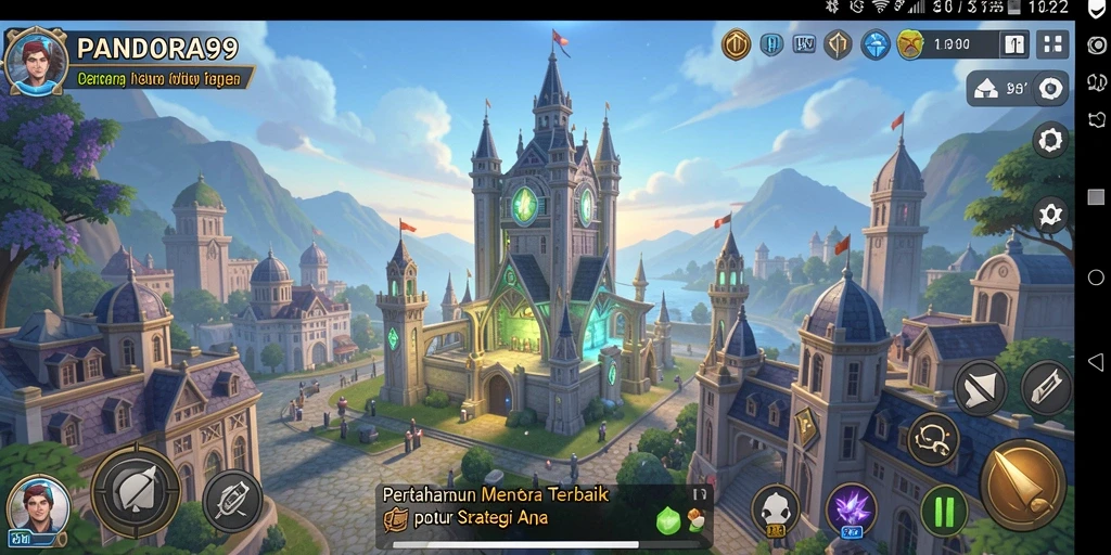 Gameplay PANDORA99 menampilkan menara pertahanan yang strategis melawan gelombang musuh.