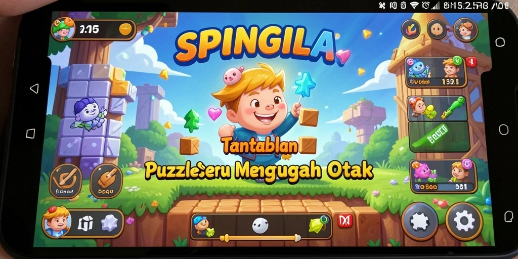 Tampilan gameplay SPINGILA dengan berbagai puzzle menarik.