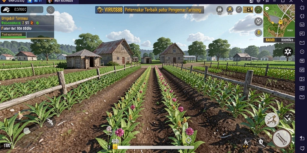 Tampilkan gameplay seru di VIRUS88 dengan pertanian yang berwarna-warni.